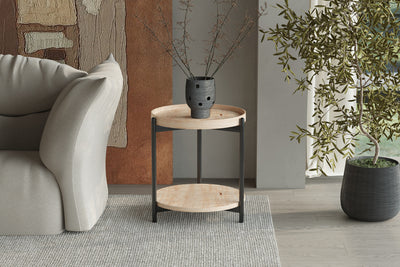 Salontafel Dalina - 45 cm Rond Oude Eik Hoog met Schap