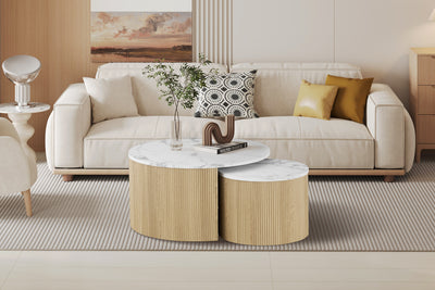 Salontafel Rowan Beige - 2-delig Rond Marmerlook