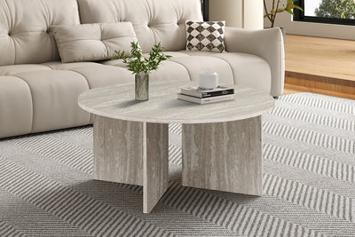 Salontafel Drasir Travertijn Grijs - 90 cm Rond