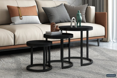 Salontafel Plano Mangohout Zwart - 45 cm 3-delig