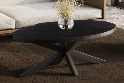 Salontafel Madeira Mangohout Zwart - 130 cm Ovaal