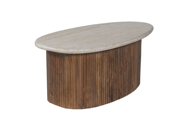 Salontafel 'Louis' 90 cm Mango hout met Travertin Beige