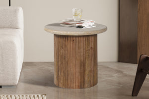 Bijzettafel Louis - 50 cm Travertijn op Mangohout