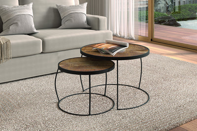 Salontafel Lars - 2-delig Rond Mangohout met Ringframe