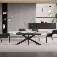 Uitschuifbare tafel 'Hestia' 180-220 cm Deens Ovaal Glanz. Steen Beige