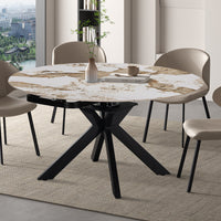 Uitschuifbare tafel 'Athéna' Rond 140-140x90 cm Glanz. steen Pandora