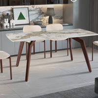 Tafel 'Alma' 180x90 cm Glanzend Steen Pandora - Voet walnoot