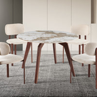 Tafel 'Alma' 120 cm Rond Glanzend Steen Pandora - Voet walnoot
