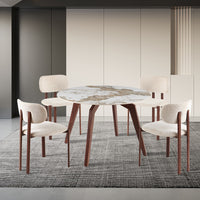 Tafel 'Alma' 120 cm Rond Glanzend Steen Pandora - Voet walnoot