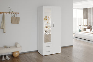 Kledingkast Marc Wit - 80 cm 2 Deuren met Spiegel en Lades