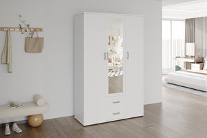 Kledingkast Marc Wit - 120 cm 3 Deuren met Spiegel en Lades