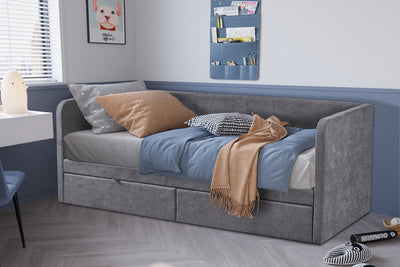 Bedbank Parma Grijs - 90x200 cm met Lades