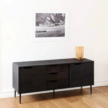 Sideboard mit 2 Schiebetüren und 3 Schubladen – schwarz, 150 cm