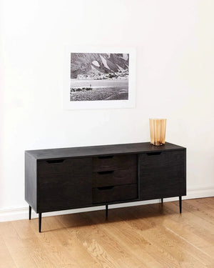 Sideboard mit 2 Schiebetüren und 3 Schubladen – schwarz, 150 cm