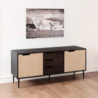 Dressoir met 2 schuifdeuren en 3 lades - zwart/grijs 150cm - Mooier Thuis