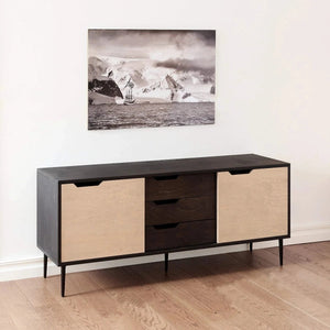 Sideboard mit 2 Schiebetüren und 3 Schubladen – Schwarz/Grau 200 cm