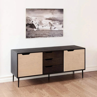 Dressoir met 2 schuifdeuren en 3 lades - zwart/grijs 200cm