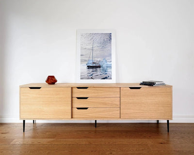 Dressoir met 2 schuifdeuren en 3 lades - eikenfineer 200cm