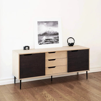 Sideboard mit 2 Schiebetüren und 3 Schubladen – 200 cm, grau/schwarz