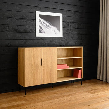 NOBLE Sideboard mit 2 Türen und 2 offenen Fächern – Eichenfurnier, 160 cm