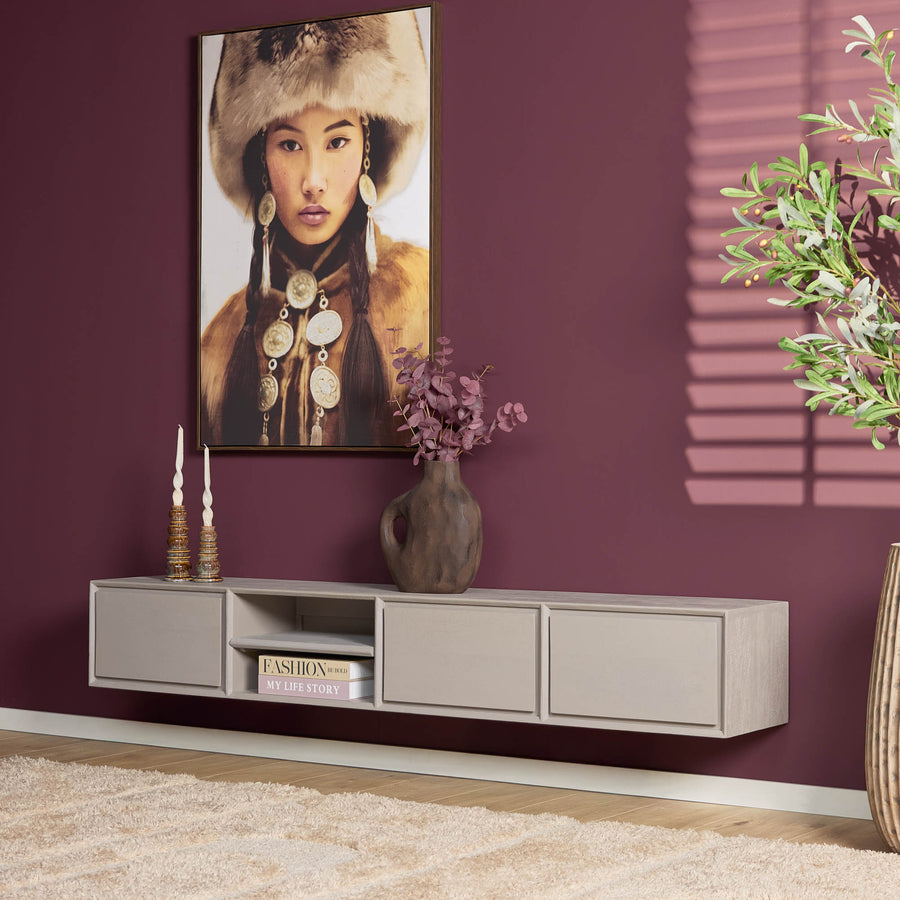 Floating TV Unit Ambiance taupe – Handgemaakt van taupe mangohout