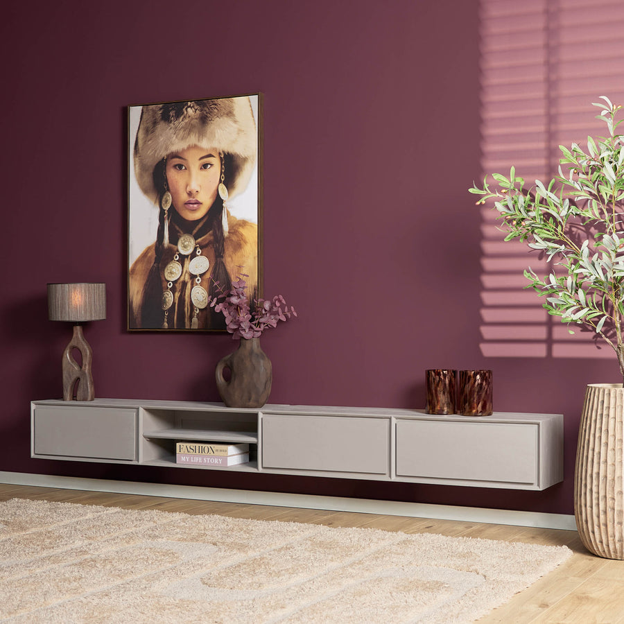 Zwevend tv-meubel Ambiance taupe – Handgemaakt van taupe mangohout