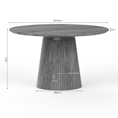 Afmetingen Ronde eettafel Solana zand - Ø130 cm