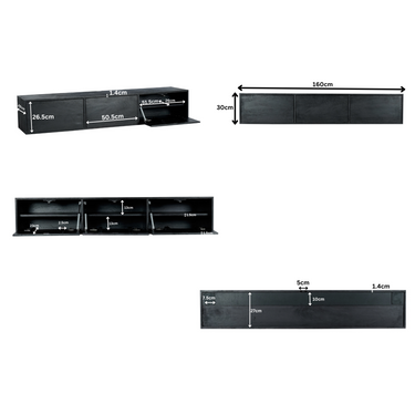 Zwevend TV-meubel Vision zwart | 160 cm