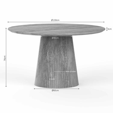 Afmetingen Ronde eettafel Solana taupe - Ø130 cm