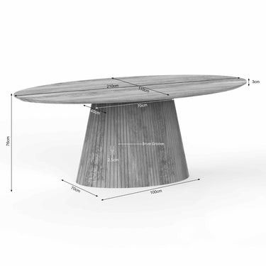 Afmetingen Ovale eettafel Solana taupe - 210 cm