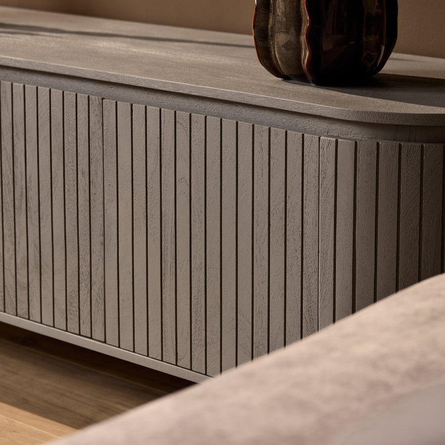 Tv-meubel Solana taupe – Ribbels en ovaal blad