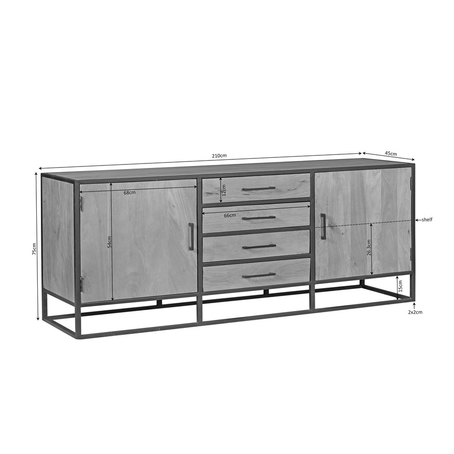 Dressoir Dakota naturel – 210 x 45 x 75 cm
