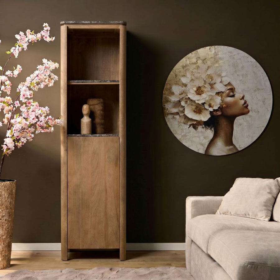 Bookcase Dallas - mango wood natural 50 cm – Met bruin marmer