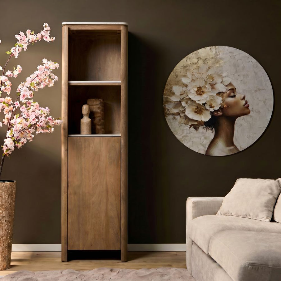 Bookcase Dallas - mango wood natural 50 cm – Met beige marmer