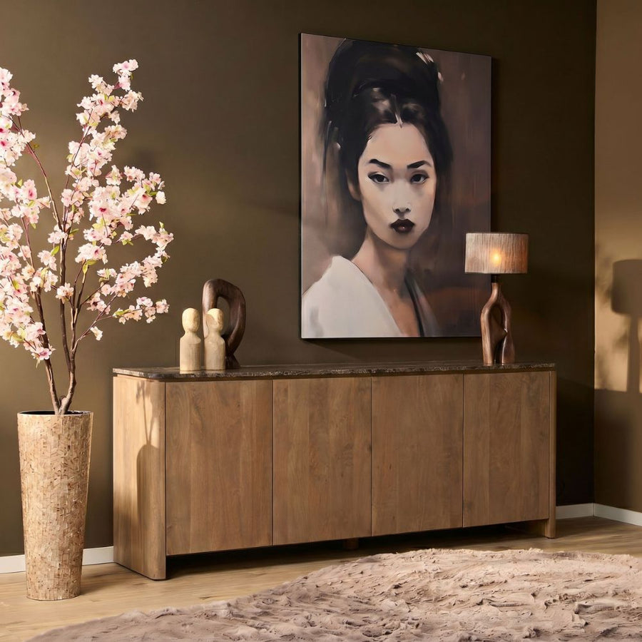 Sideboard Dallas - Mango-Naturholz 210 cm – Met bruin marmer