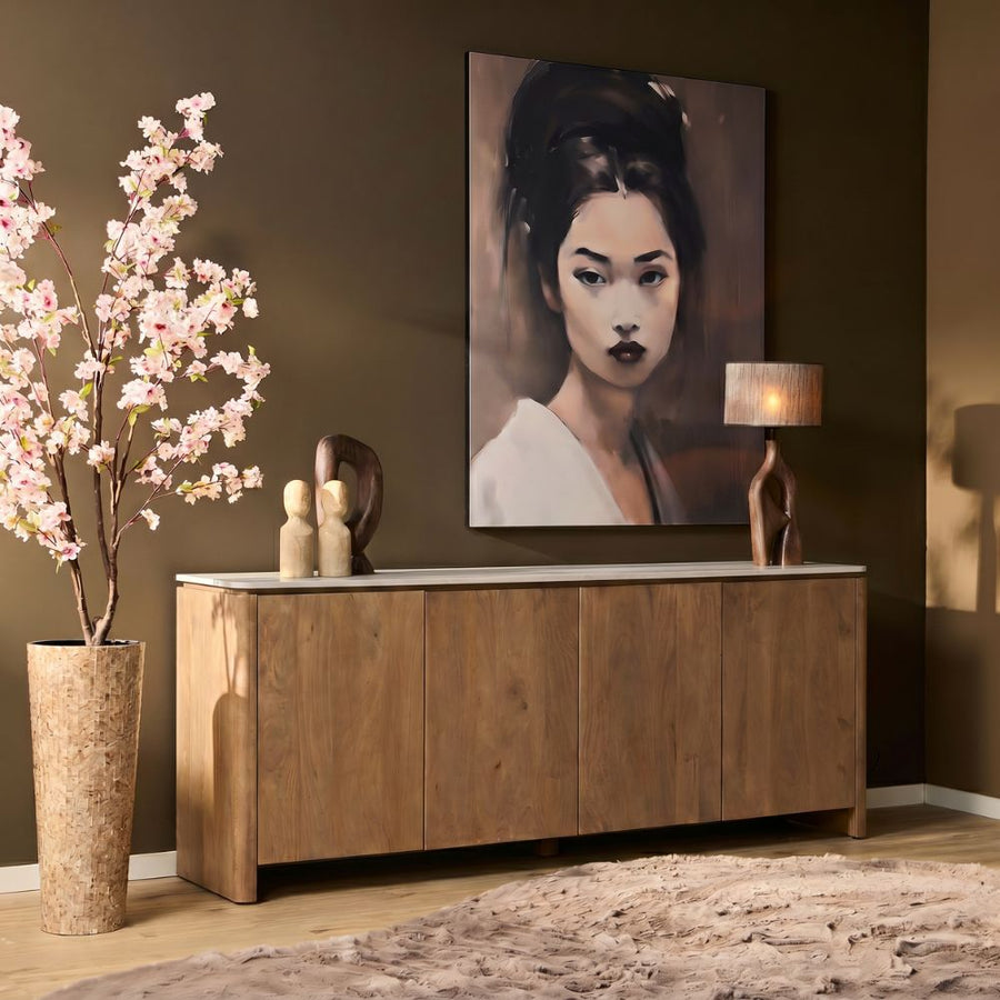 Sideboard Dallas - Mango-Naturholz 210 cm – Met beige marmer