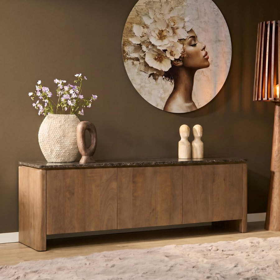 Tv-meubel Dallas naturel – Met bruin marmer