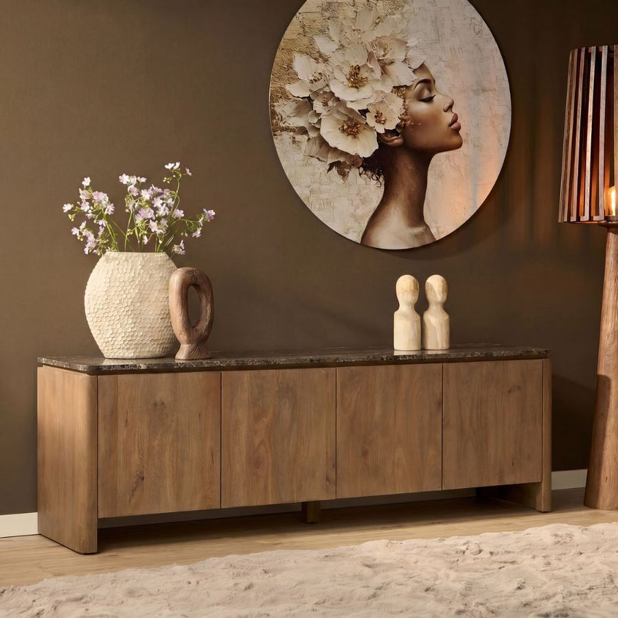 Tv-meubel Dallas naturel – Met bruin marmer