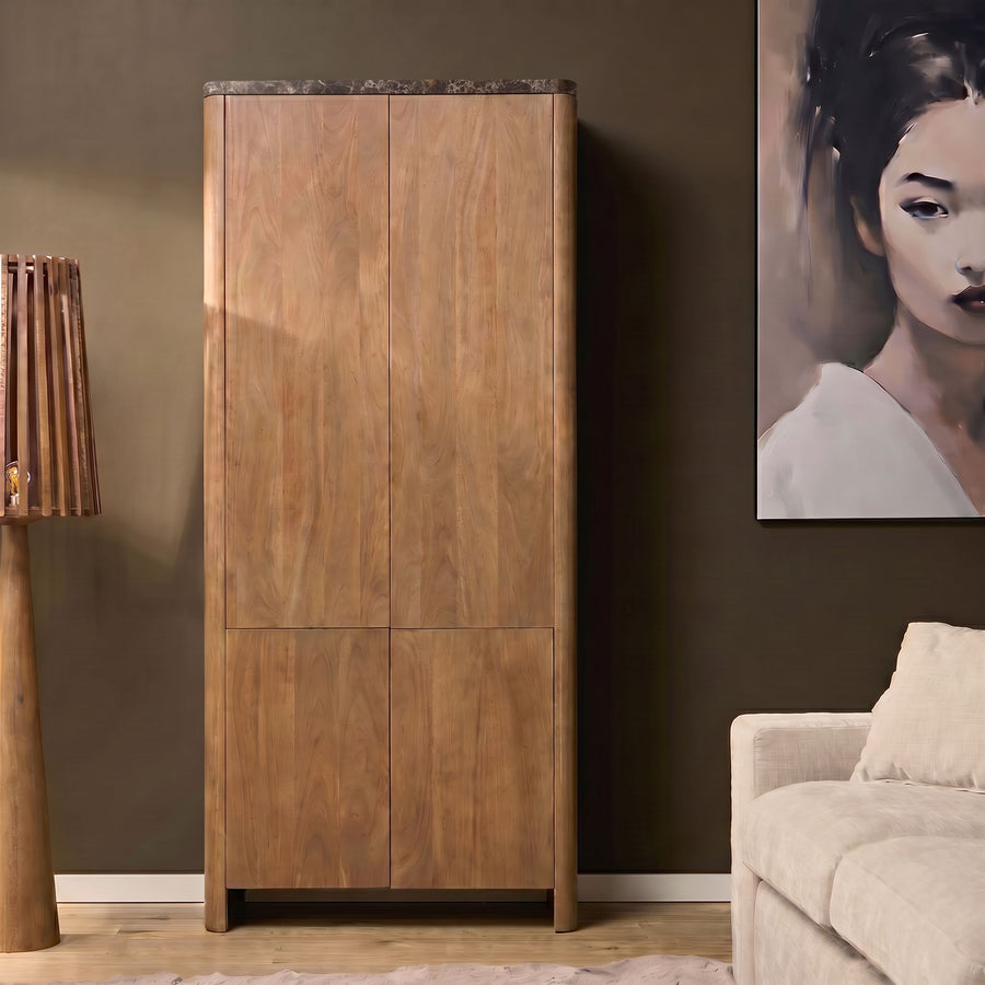 Cabinet Dallas natural mango wood 90 cm – Met bruin marmer