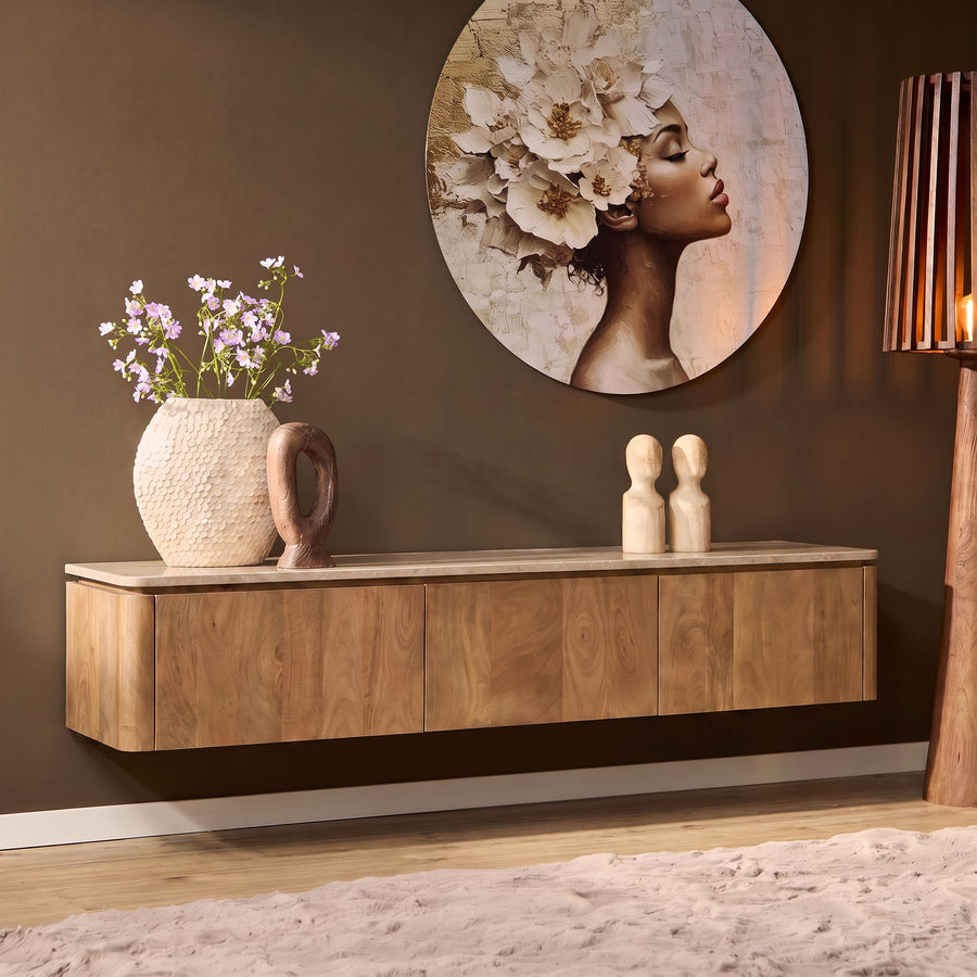 Zwevend tv-meubel Dallas naturel – Met beige marmer