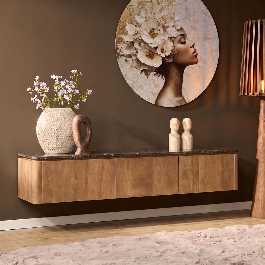 Zwevend tv-meubel Dallas naturel – Met bruin marmer
