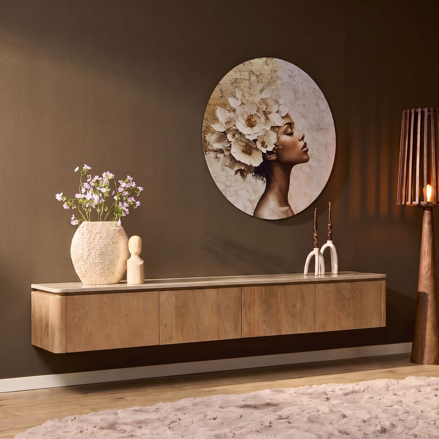 Zwevend tv-meubel Dallas naturel – Met beige marmer