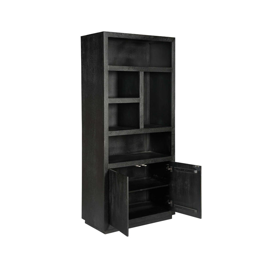 Bookcase Brussels black mango wood 90 cm – Achter de deuren: een legplank