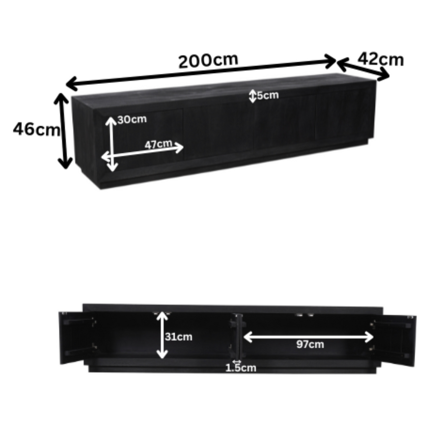 Tv-meubel Brussel zwart – 200 x 42 x 46 cm