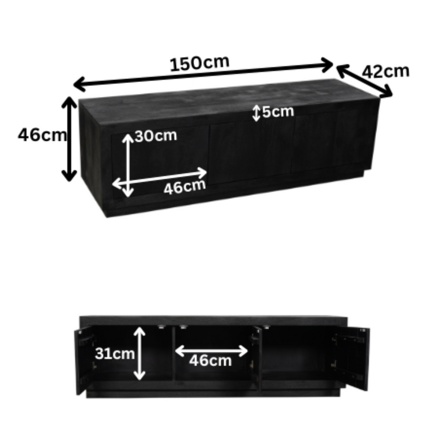TV unit Brussels black – 150 x 42 x 46 cm