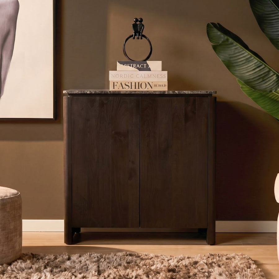 Sideboard Dallas - Mangoholz braun 100 cm – Met bruin marmer