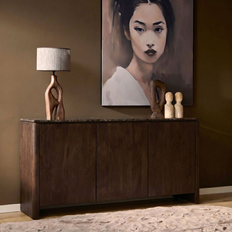 Highboard Dallas - Mangoholz braun 165 cm – Met bruin marmer