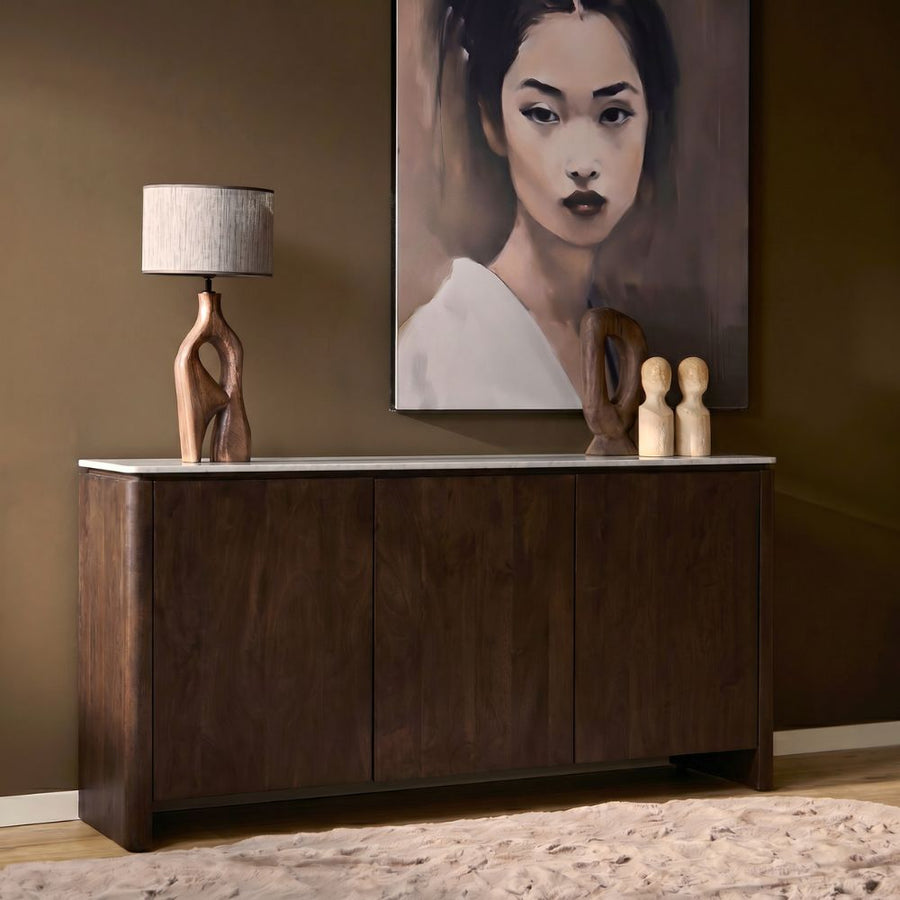 Highboard Dallas - Mangoholz braun 165 cm – Met beige marmer
