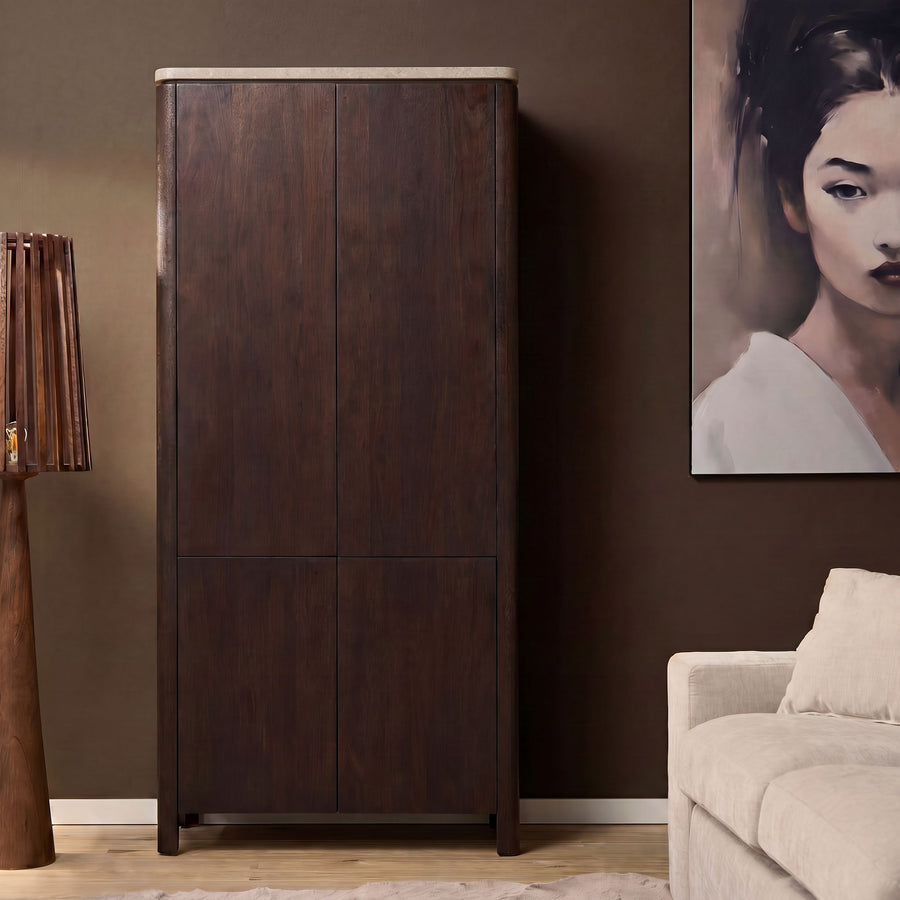 Cabinet Dallas brown mango wood 90 cm – Met beige marmer