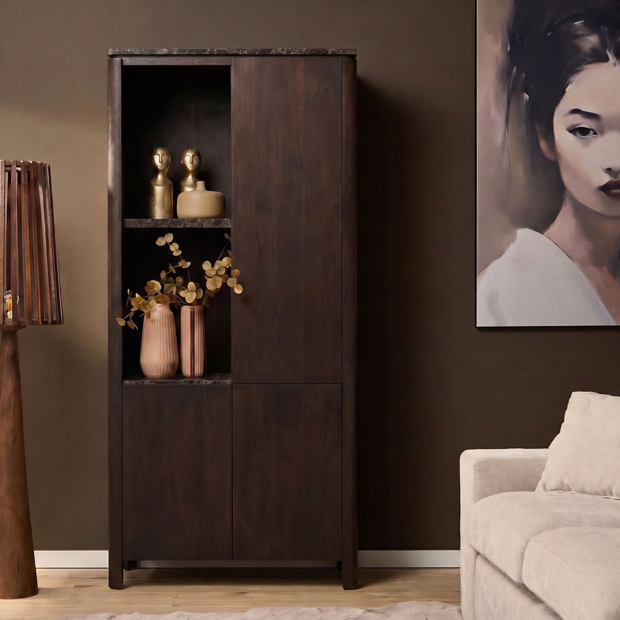 Bookcase Dallas left brown mango wood 90 cm – Met bruin marmer